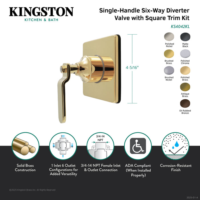 Kingston Sona KS4045KL - Whitaker Single-Handle Six-Way Diverter Valve with Square Trim Kit, Oil Rubbed Bronze