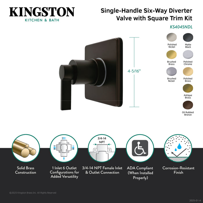 Kingston Sona KS4046NDL - NuvoFusion Single-Handle Six-Way Diverter Valve with Square Trim Kit, Polished Nickel