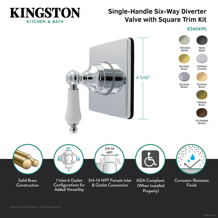 Kingston Heirloom KS4046PL - Restoration Single-Handle Six-Way Diverter Valve with Square Trim Kit, Polished Nickel