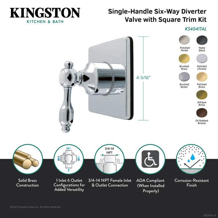 Kingston Heirloom KS4047TAL - Tudor Single-Handle Six-Way Diverter Valve with Square Trim Kit, Brushed Brass