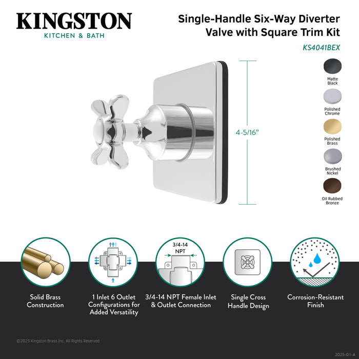 Kingston Tulare KS4048BEX - Essex Single-Handle Six-Way Diverter Valve with Square Trim Kit, Brushed Nickel