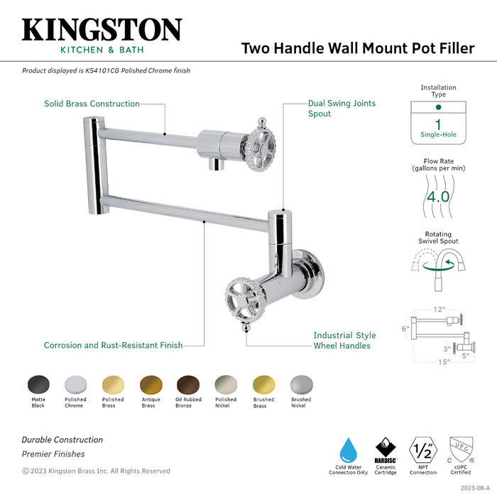Kingston Sona KS4100CG - Fuller Two-Handle 1-Hole Wall Mount Pot Filler Faucet, Matte Black