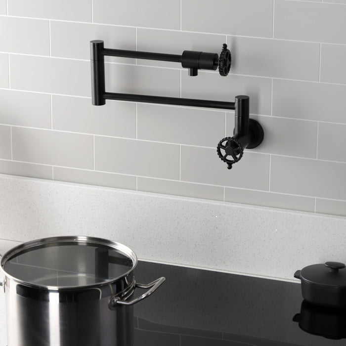 Kingston Sona KS4100CG - Fuller Two-Handle 1-Hole Wall Mount Pot Filler Faucet, Matte Black