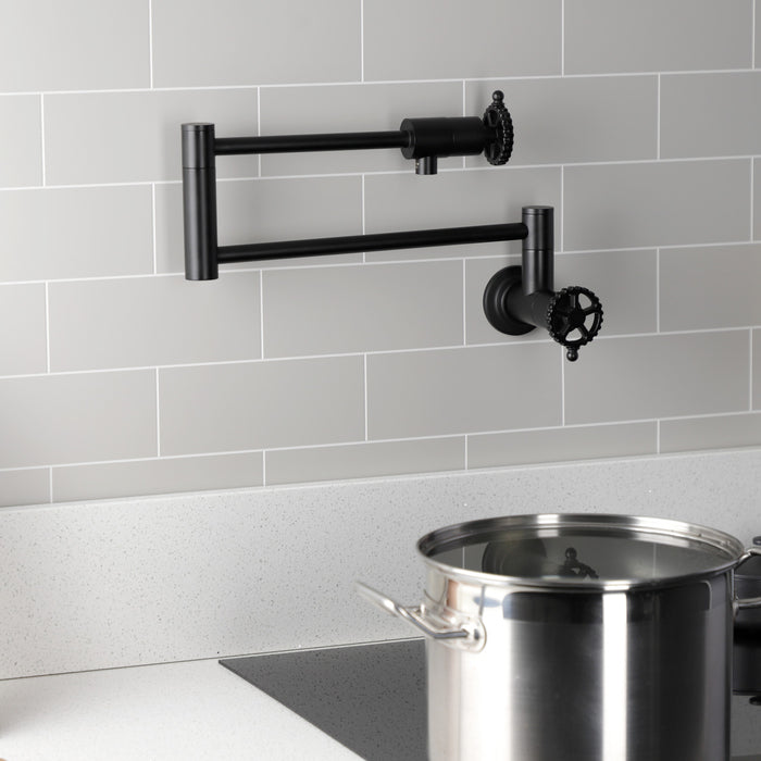 Kingston Sona KS4100CG - Fuller Two-Handle 1-Hole Wall Mount Pot Filler Faucet, Matte Black