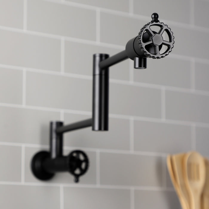 Kingston Sona KS4100CG - Fuller Two-Handle 1-Hole Wall Mount Pot Filler Faucet, Matte Black