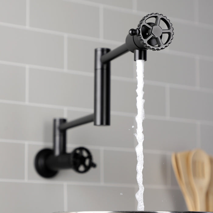 Kingston Sona KS4100CG - Fuller Two-Handle 1-Hole Wall Mount Pot Filler Faucet, Matte Black