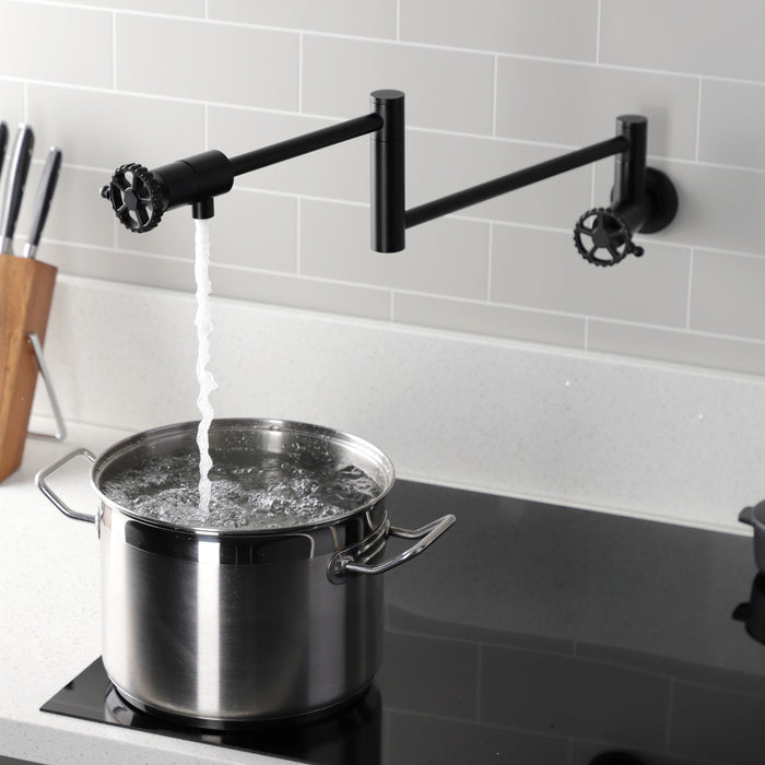 Kingston Sona KS4100CG - Fuller Two-Handle 1-Hole Wall Mount Pot Filler Faucet, Matte Black