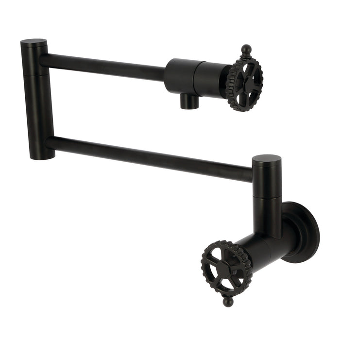 Kingston Sona KS4100CG - Fuller Two-Handle 1-Hole Wall Mount Pot Filler Faucet, Matte Black