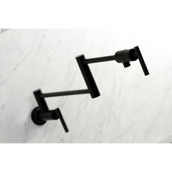 Kingston Sona KS4100CKL - Kaiser Two-Handle 1-Hole Wall Mount Pot Filler Faucet, Matte Black