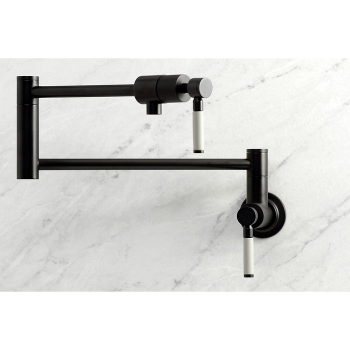 Kingston Sona KS4100DKL - Kaiser Two-Handle 1-Hole Wall Mount Pot Filler Faucet, Matte Black