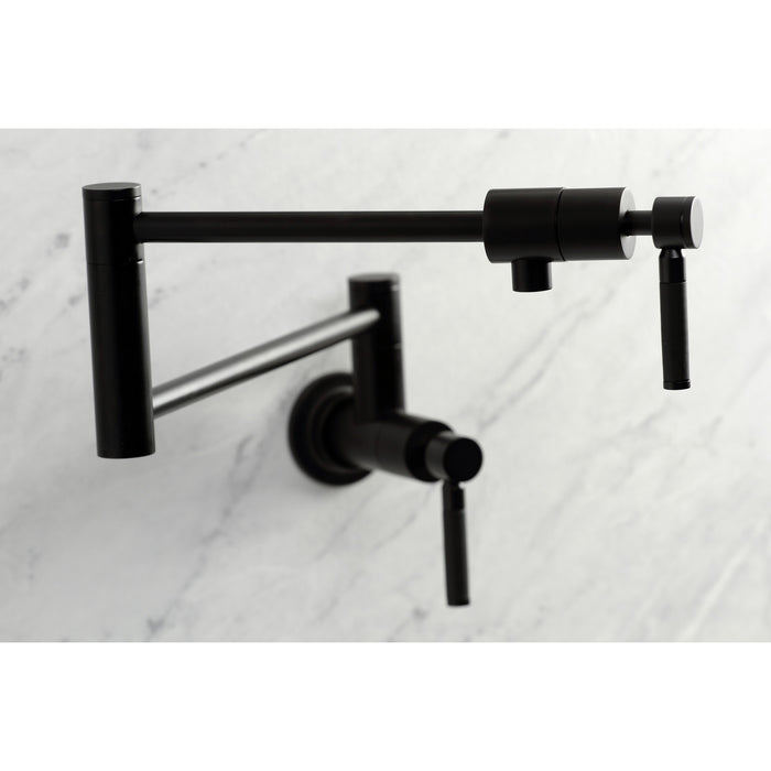Kingston Sona KS4100DKL - Kaiser Two-Handle 1-Hole Wall Mount Pot Filler Faucet, Matte Black