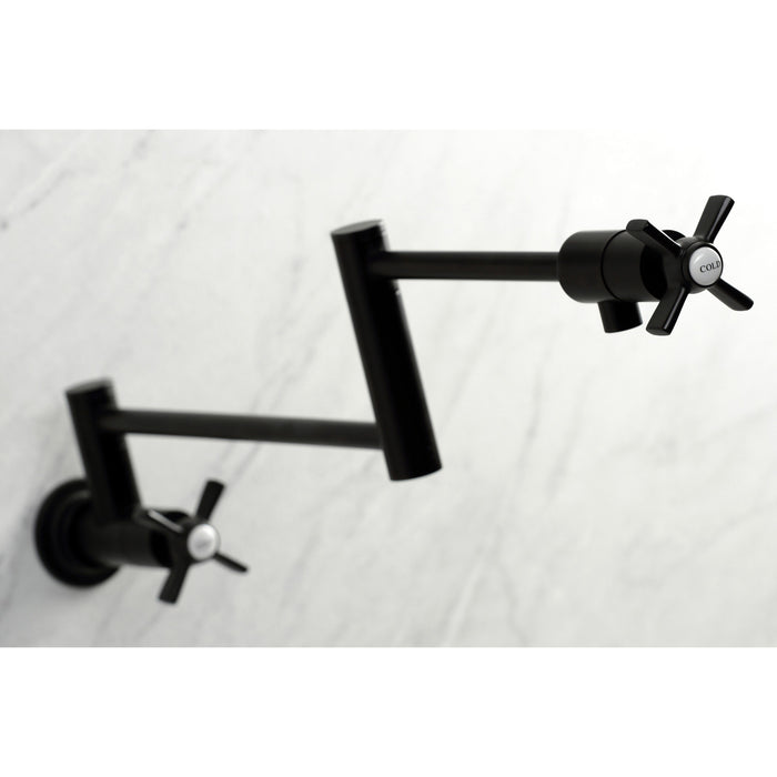 Kingston Tulare KS4100ZX - Millennium Two-Handle 1-Hole Wall Mount Pot Filler Faucet, Matte Black