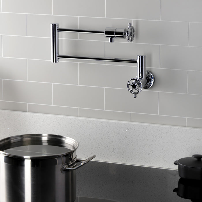 Kingston Sona KS4101CG - Fuller Two-Handle 1-Hole Wall Mount Pot Filler Faucet, Polished Chrome