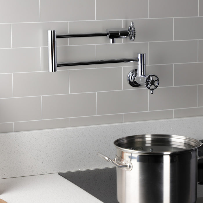 Kingston Sona KS4101CG - Fuller Two-Handle 1-Hole Wall Mount Pot Filler Faucet, Polished Chrome