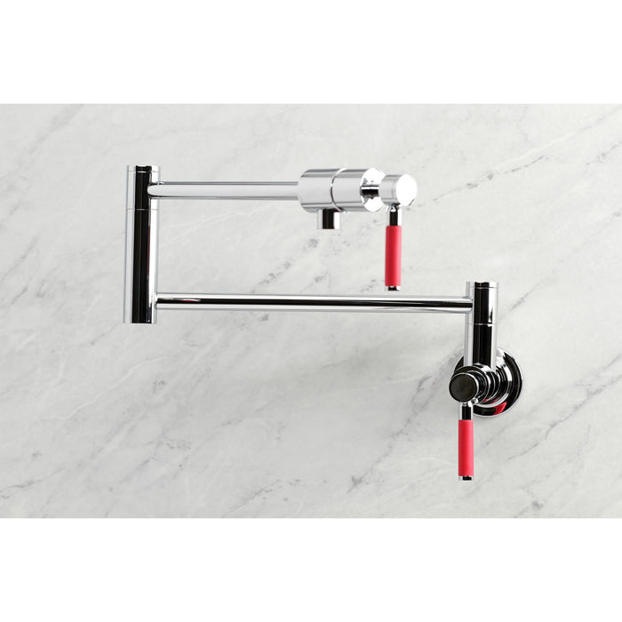 Kingston Sona KS4101DKL - Kaiser Two-Handle 1-Hole Wall Mount Pot Filler Faucet, Polished Chrome