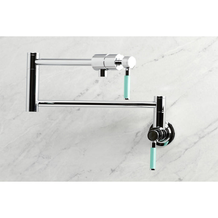 Kingston Sona KS4101DKL - Kaiser Two-Handle 1-Hole Wall Mount Pot Filler Faucet, Polished Chrome