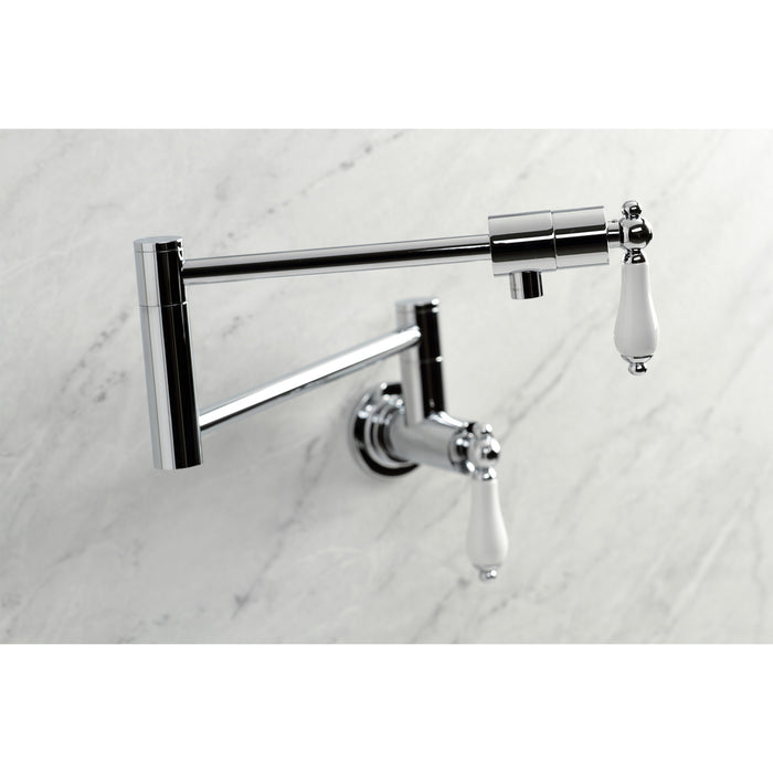 Kingston Tulare KS4101PL - Metropolitan Two-Handle 1-Hole Wall Mount Pot Filler Faucet, Polished Chrome