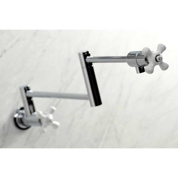 Kingston Tulare KS4101PX - Metropolitan Two-Handle 1-Hole Wall Mount Pot Filler Faucet, Polished Chrome