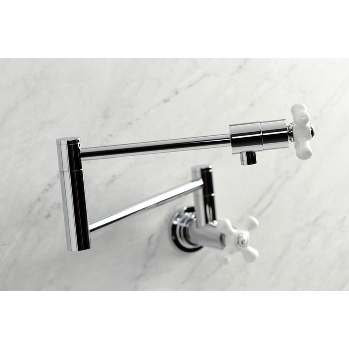 Kingston Tulare KS4101PX - Metropolitan Two-Handle 1-Hole Wall Mount Pot Filler Faucet, Polished Chrome