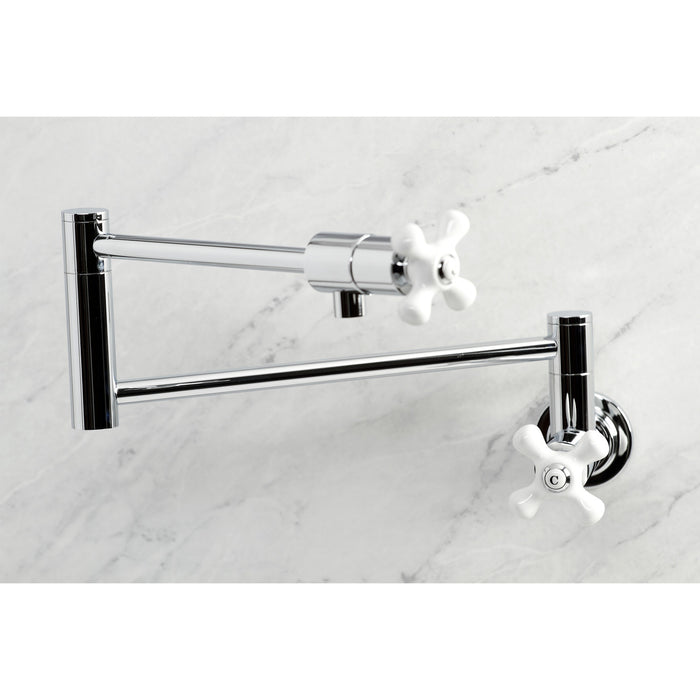 Kingston Tulare KS4101PX - Metropolitan Two-Handle 1-Hole Wall Mount Pot Filler Faucet, Polished Chrome