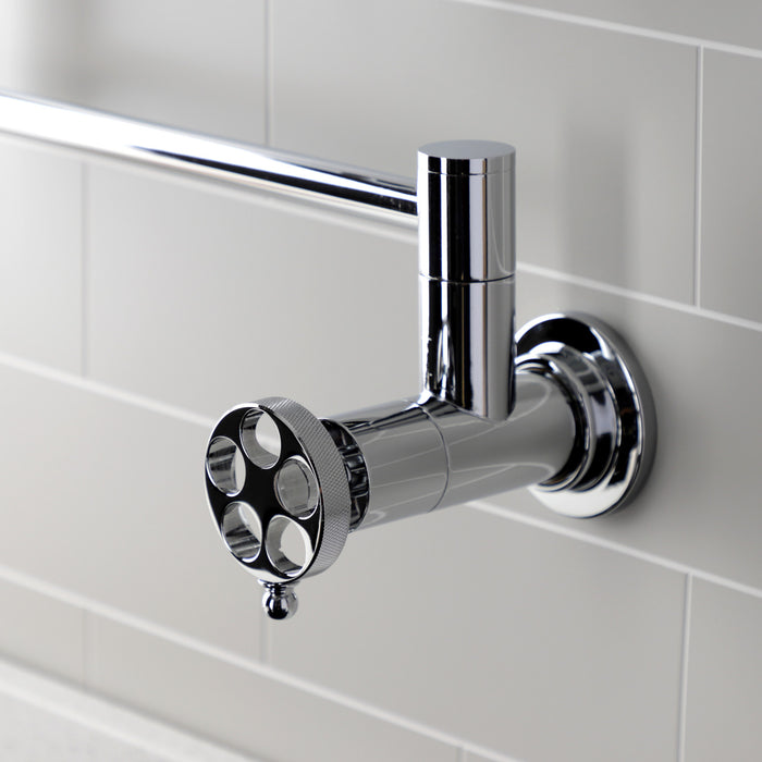 Kingston Sona KS4101RKZ - Wendell Two-Handle 1-Hole Wall Mount Pot Filler Faucet with Knurled Handle, Polished Chrome