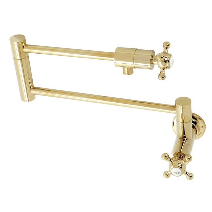 Kingston Tulare KS4102BX - Metropolitan Two-Handle 1-Hole Wall Mount Pot Filler Faucet, Polished Brass