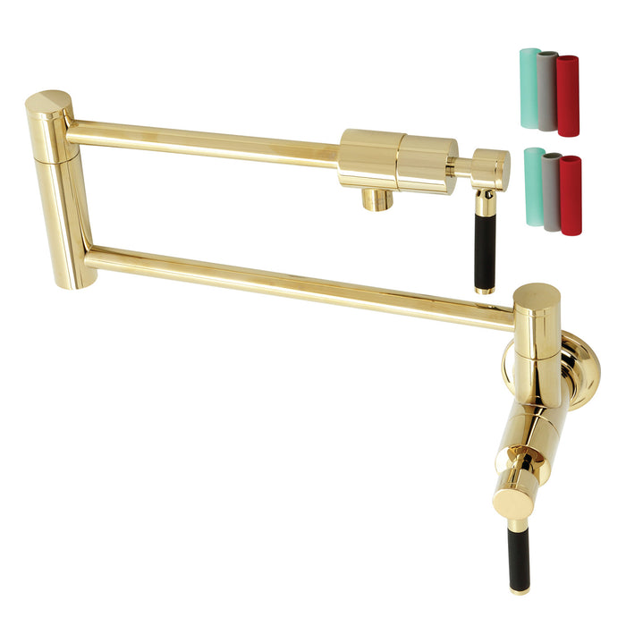 Kingston Sona KS4102DKL - Kaiser Two-Handle 1-Hole Wall Mount Pot Filler Faucet, Polished Brass