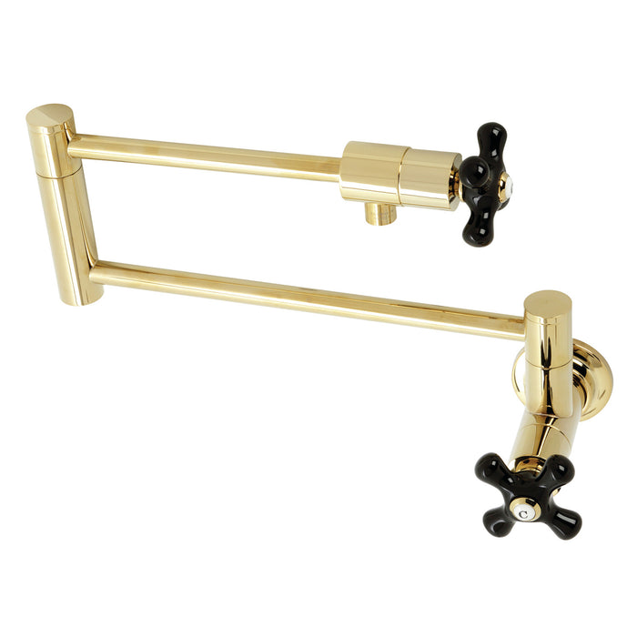 Kingston Tulare KS4102PKX - Duchess Two-Handle 1-Hole Wall Mount Pot Filler Faucet, Polished Brass