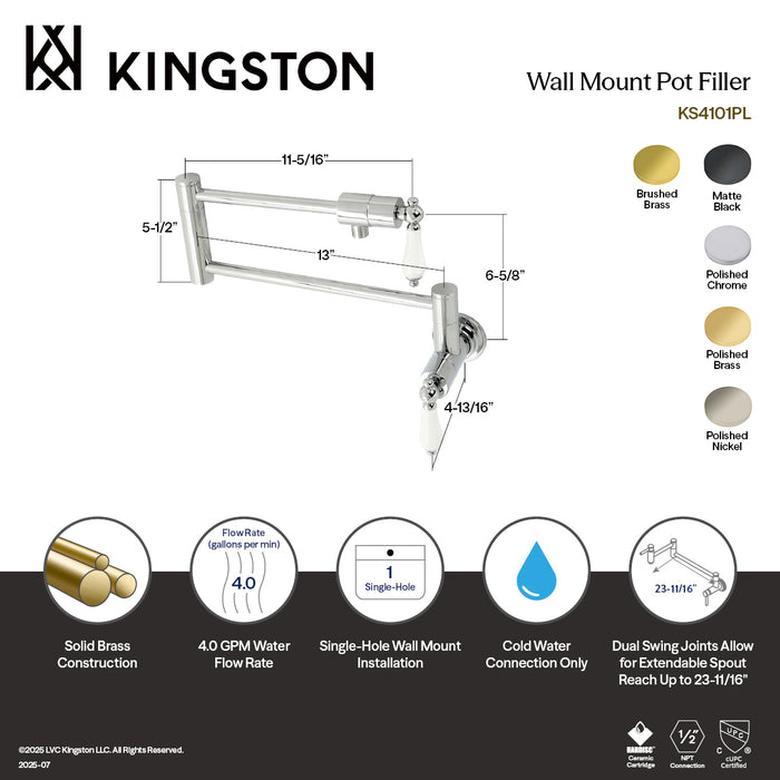 Metropolitan KS4102PL Two-Handle 1-Hole Wall Mount Pot Filler Faucet, Polished Brass