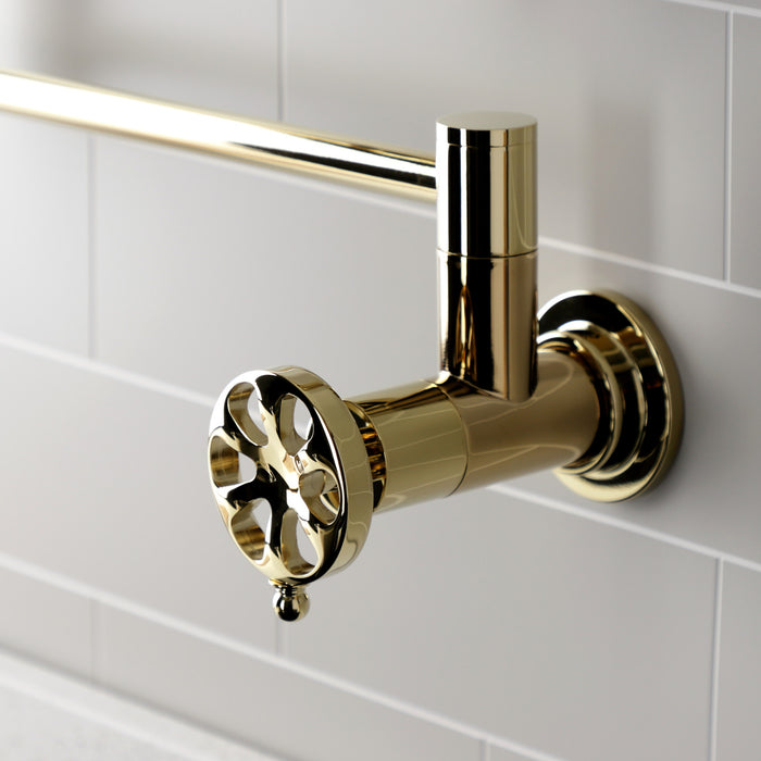 Kingston Sona KS4102RX - Belknap Two-Handle 1-Hole Wall Mount Pot Filler Faucet, Polished Brass