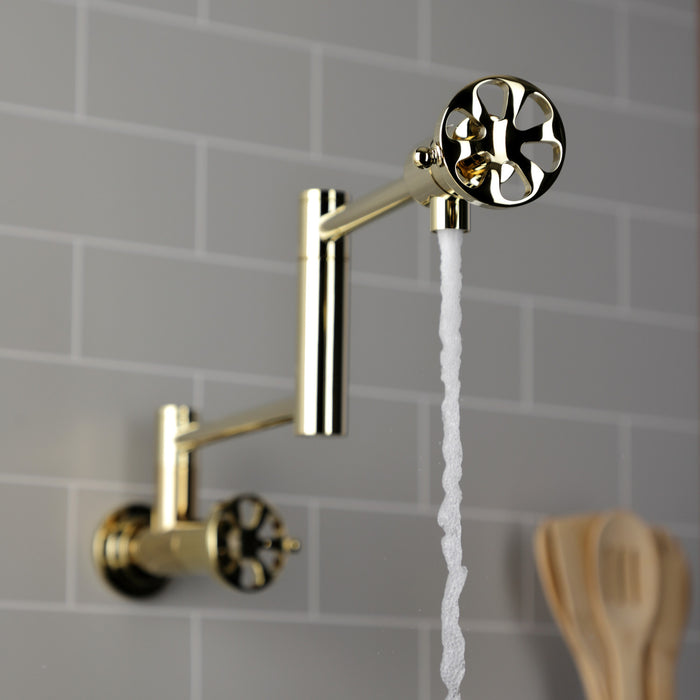 Kingston Sona KS4102RX - Belknap Two-Handle 1-Hole Wall Mount Pot Filler Faucet, Polished Brass