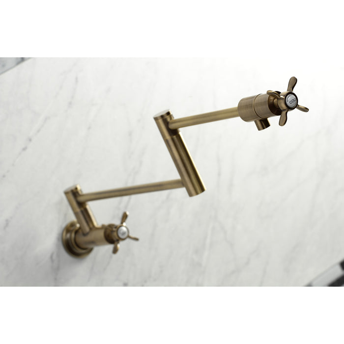 Kingston Sona KS4103BEX - Essex Two-Handle 1-Hole Wall Mount Pot Filler Faucet, Antique Brass