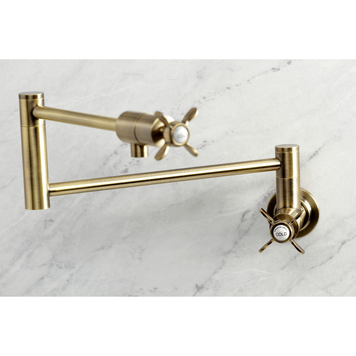 Kingston Sona KS4103BEX - Essex Two-Handle 1-Hole Wall Mount Pot Filler Faucet, Antique Brass
