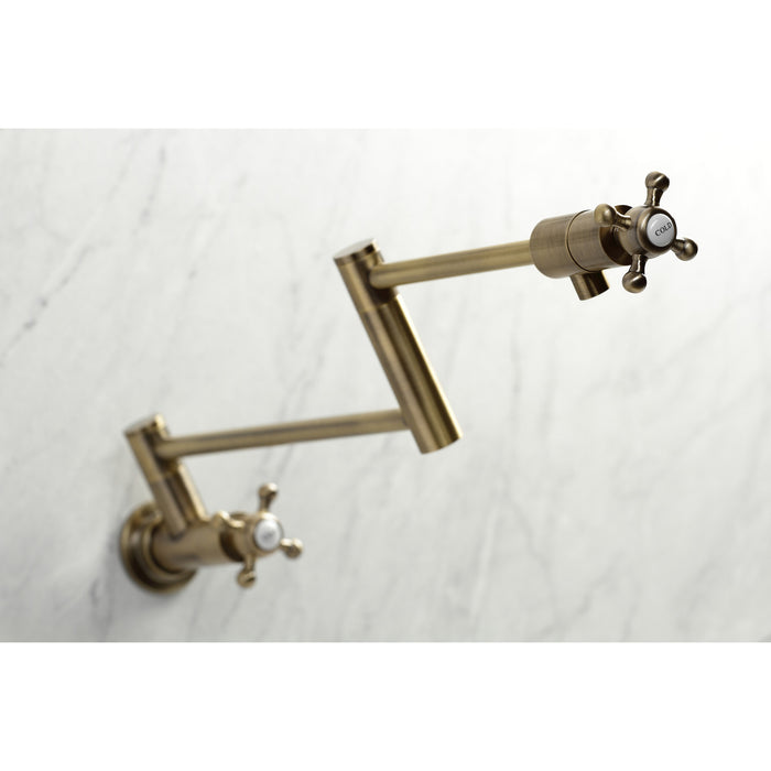 Kingston Tulare KS4103BX - Metropolitan Two-Handle 1-Hole Wall Mount Pot Filler Faucet, Antique Brass