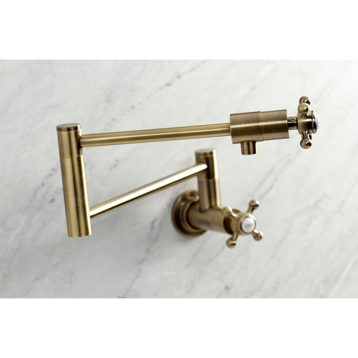 Kingston Tulare KS4103BX - Metropolitan Two-Handle 1-Hole Wall Mount Pot Filler Faucet, Antique Brass