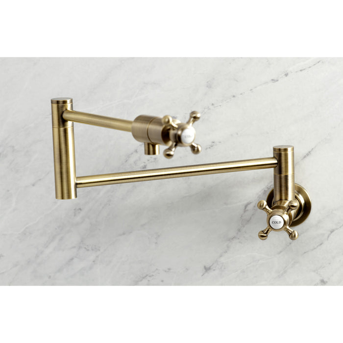 Kingston Tulare KS4103BX - Metropolitan Two-Handle 1-Hole Wall Mount Pot Filler Faucet, Antique Brass