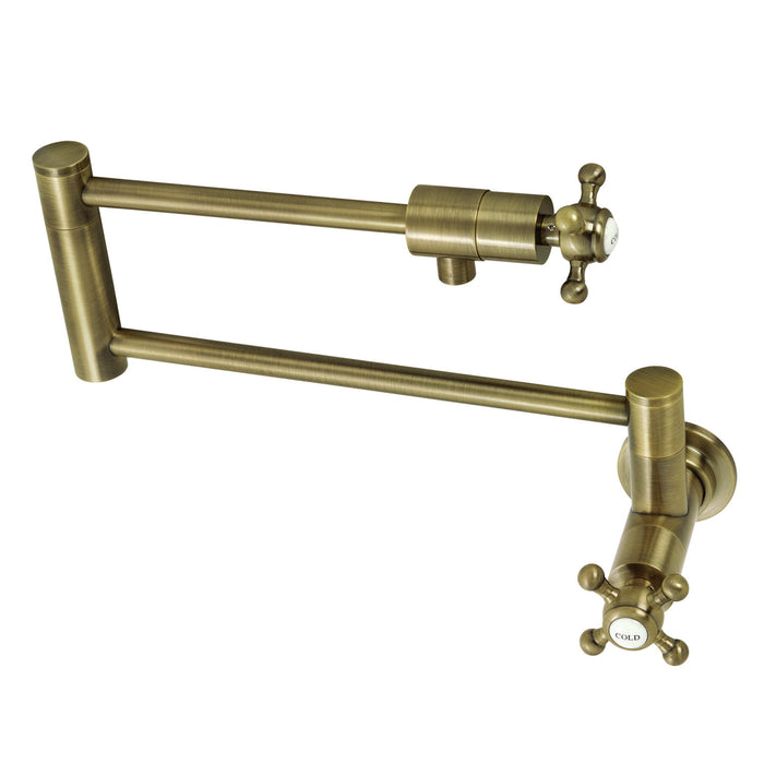 Kingston Tulare KS4103BX - Metropolitan Two-Handle 1-Hole Wall Mount Pot Filler Faucet, Antique Brass