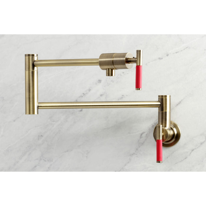 Kingston Sona KS4103CKL - Kaiser Two-Handle 1-Hole Wall Mount Pot Filler Faucet, Antique Brass