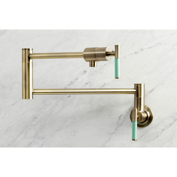 Kingston Sona KS4103CKL - Kaiser Two-Handle 1-Hole Wall Mount Pot Filler Faucet, Antique Brass