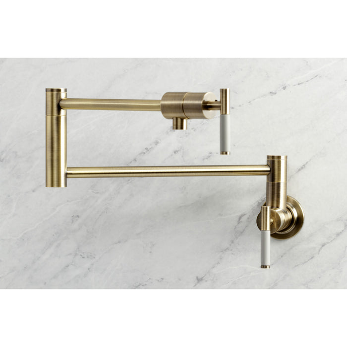 Kingston Sona KS4103CKL - Kaiser Two-Handle 1-Hole Wall Mount Pot Filler Faucet, Antique Brass