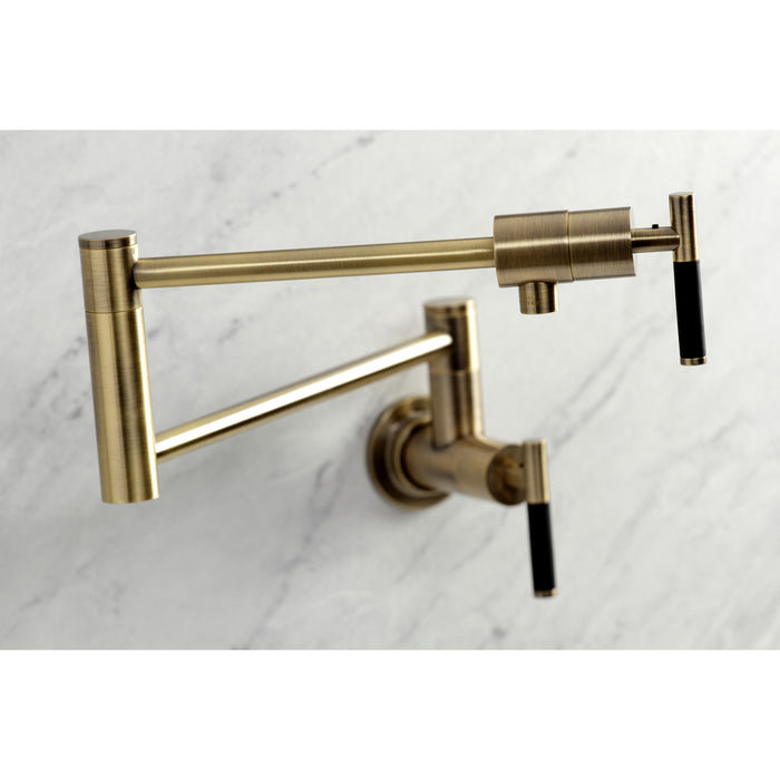 Kingston Sona KS4103CKL - Kaiser Two-Handle 1-Hole Wall Mount Pot Filler Faucet, Antique Brass