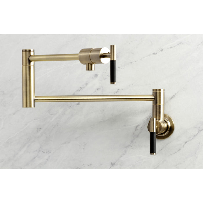 Kingston Sona KS4103CKL - Kaiser Two-Handle 1-Hole Wall Mount Pot Filler Faucet, Antique Brass