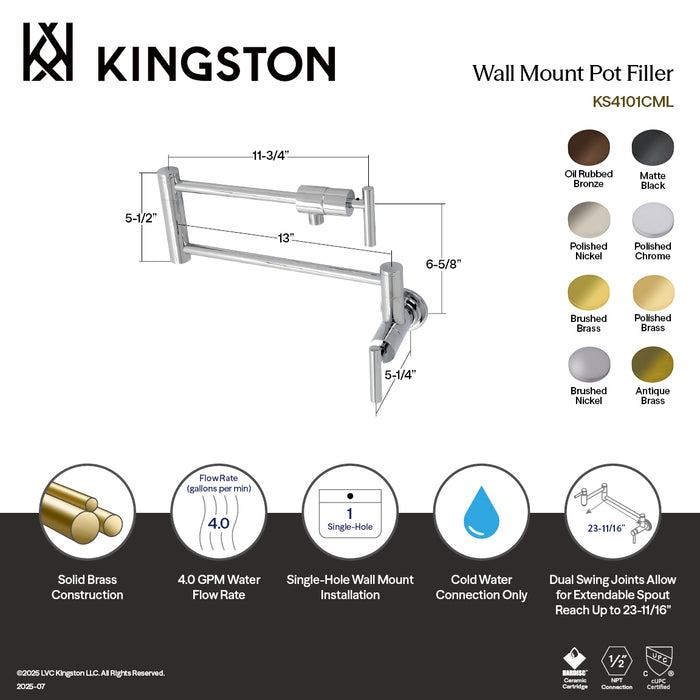 Kingston Sona KS4103CML - Manhattan Two-Handle 1-Hole Wall Mount Pot Filler Faucet, Antique Brass