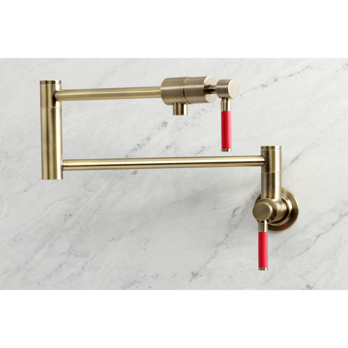 Kingston Sona KS4103DKL - Kaiser Two-Handle 1-Hole Wall Mount Pot Filler Faucet, Antique Brass