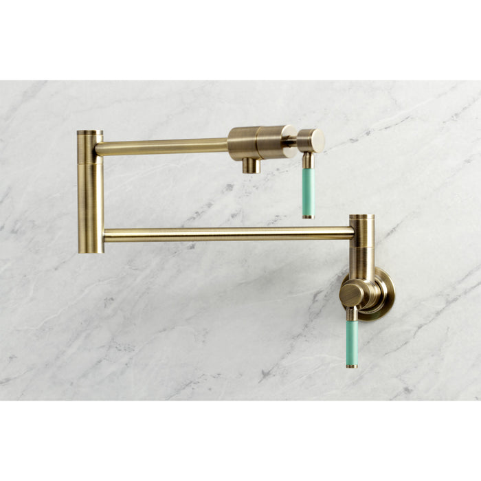 Kingston Sona KS4103DKL - Kaiser Two-Handle 1-Hole Wall Mount Pot Filler Faucet, Antique Brass