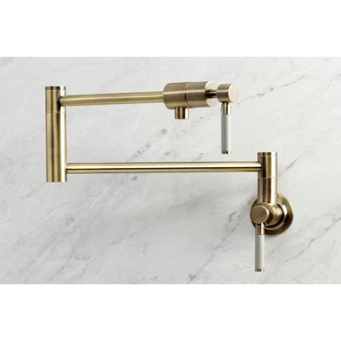 Kingston Sona KS4103DKL - Kaiser Two-Handle 1-Hole Wall Mount Pot Filler Faucet, Antique Brass