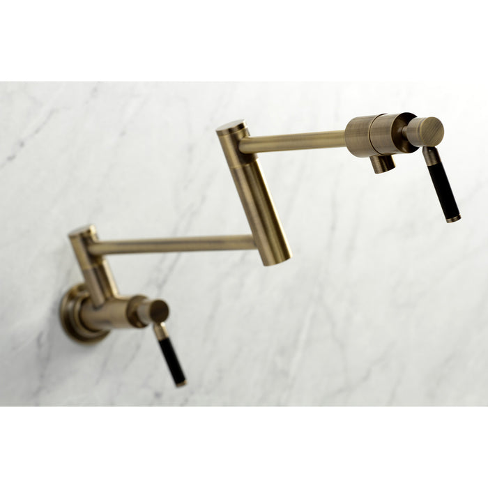 Kingston Sona KS4103DKL - Kaiser Two-Handle 1-Hole Wall Mount Pot Filler Faucet, Antique Brass