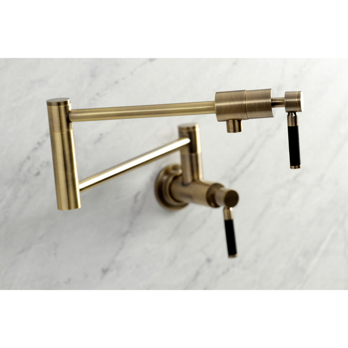 Kingston Sona KS4103DKL - Kaiser Two-Handle 1-Hole Wall Mount Pot Filler Faucet, Antique Brass