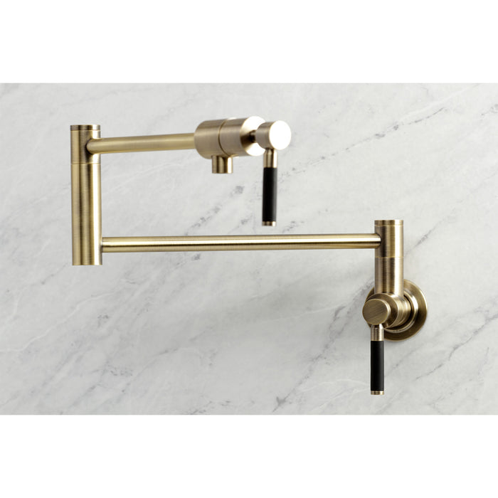 Kingston Sona KS4103DKL - Kaiser Two-Handle 1-Hole Wall Mount Pot Filler Faucet, Antique Brass