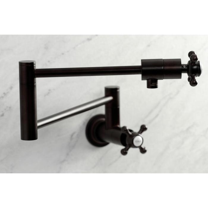 Kingston Tulare KS4105BX - Metropolitan Two-Handle 1-Hole Wall Mount Pot Filler Faucet, Oil Rubbed Bronze